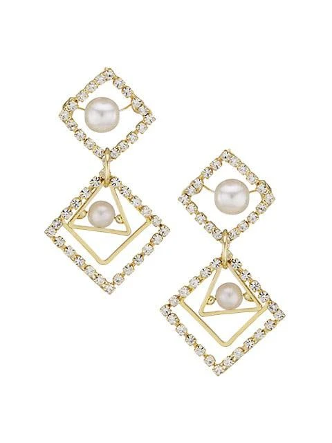 商品ROSANTICA|Zelda Goldtone, Faux Pearl, & Crystal Geometric Drop Earrings,价格¥694,第1张图片