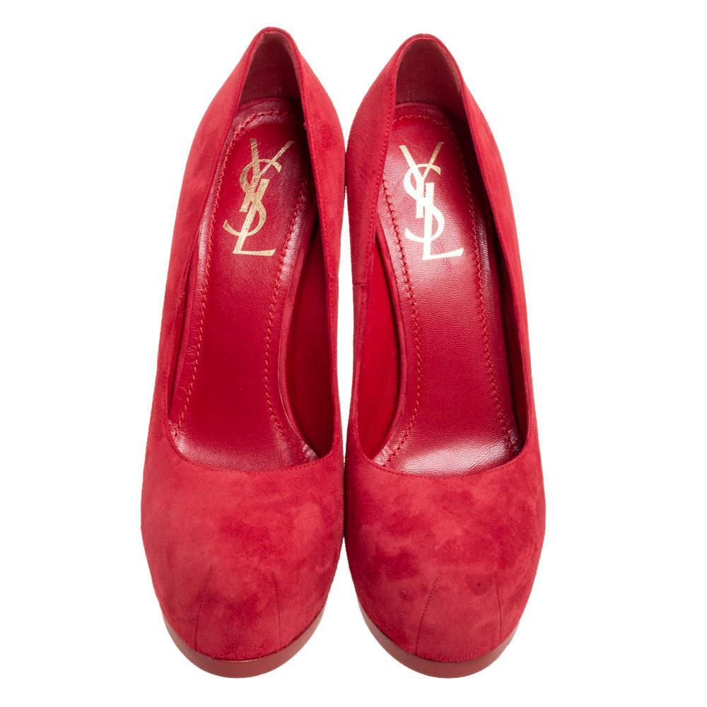 商品Yves Saint Laurent|Saint Laurent Red Suede Leather Tribtoo Platform Pumps Size 38.5,价格¥2203,第5张图片详细描述