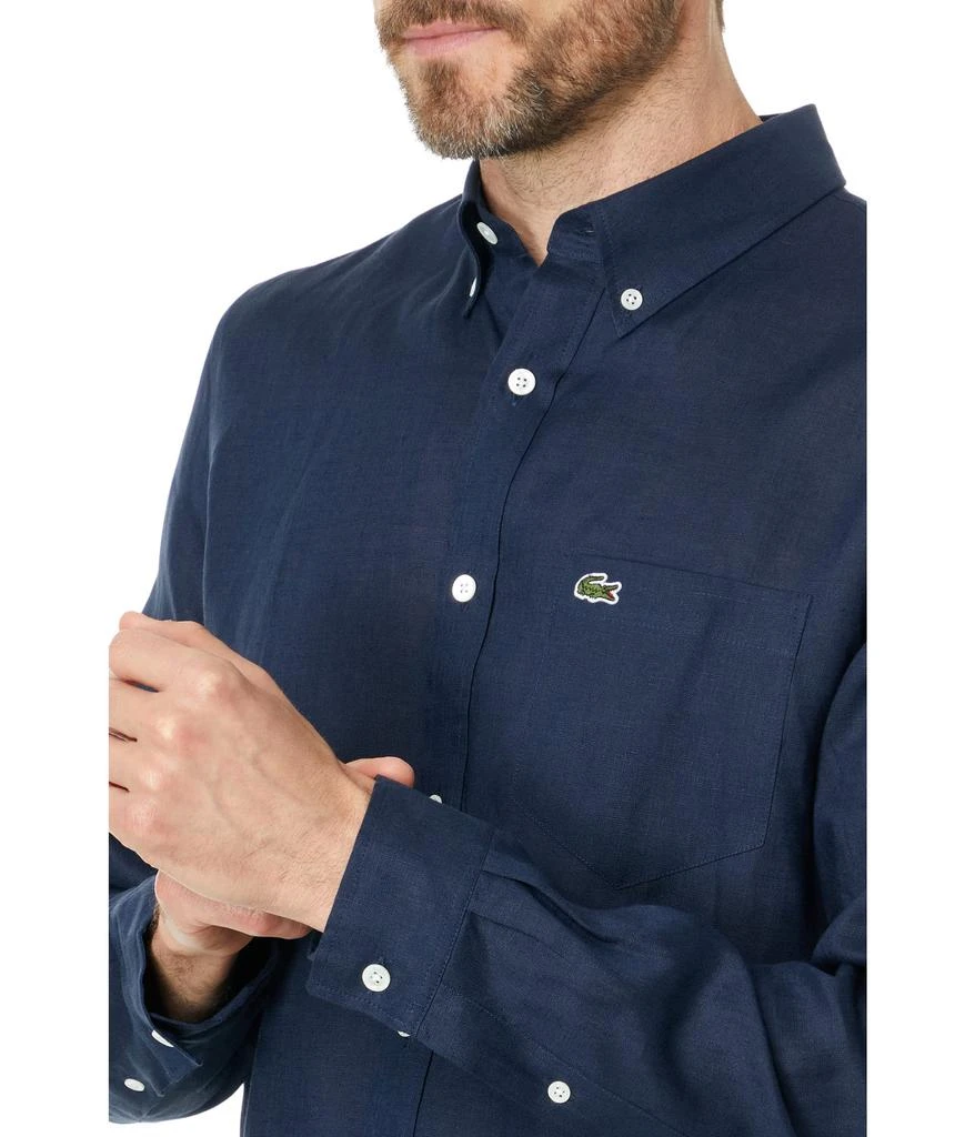 商品Lacoste|Long Sleeve Regular Fit Linen Button-Down with Front Pocket,价格¥896,第3张图片详细描述