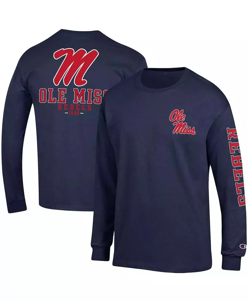 商品CHAMPION|Men's Navy Ole Miss Rebels Team Stack Long Sleeve T-shirt,价格¥225,第1张图片