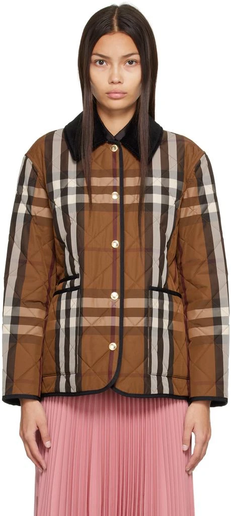 商品Burberry|Brown Check Diamond Quilted Jacket,价格¥4836,第1张图片