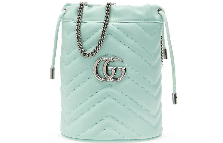 商品[国内直发] Gucci|古驰 GG Marmont系列 马蒙银标Logo绗缝细节抽绳开合 皮革 水桶包链条包单肩斜挎包 迷你 女款 绿色 #糖果色##独角兽色#,价格¥7843,第1张图片