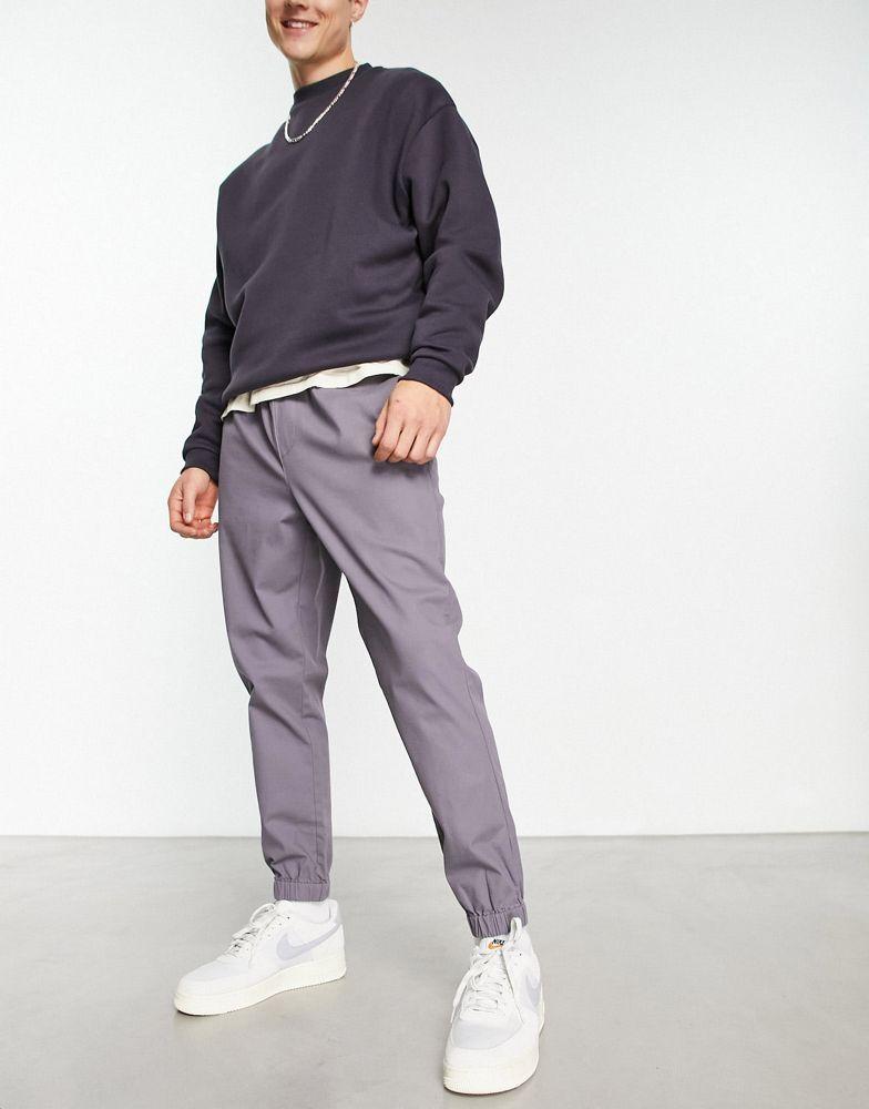 ASOS DESIGN tapered chino joggers with elasticated waist in charcoal商品第2张图片规格展示