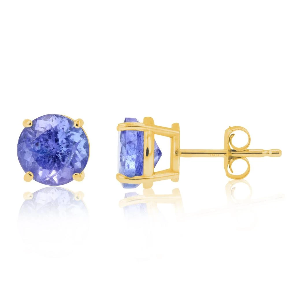 商品Vir Jewels|2 cttw 6 MM Tanzanite Stud Earrings 14K Yellow Gold 4 Prong Round with Push Backs December Birthstone,价格¥3575,第1张图片