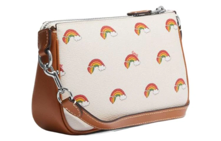 商品[国内直发] Coach|蔻驰 Nolita 19 银色字母徽标Logo彩虹印花 帆布配皮 麻将包收纳包手拿包 小号 女款 米白拼棕色,价格¥770,第3张图片详细描述