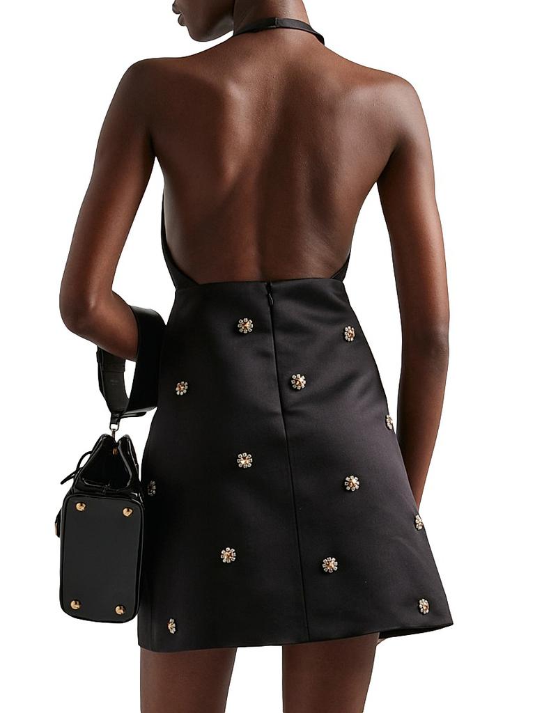 prada double satin dress Prada Embroidered Double Satin Mini-Dress - Black