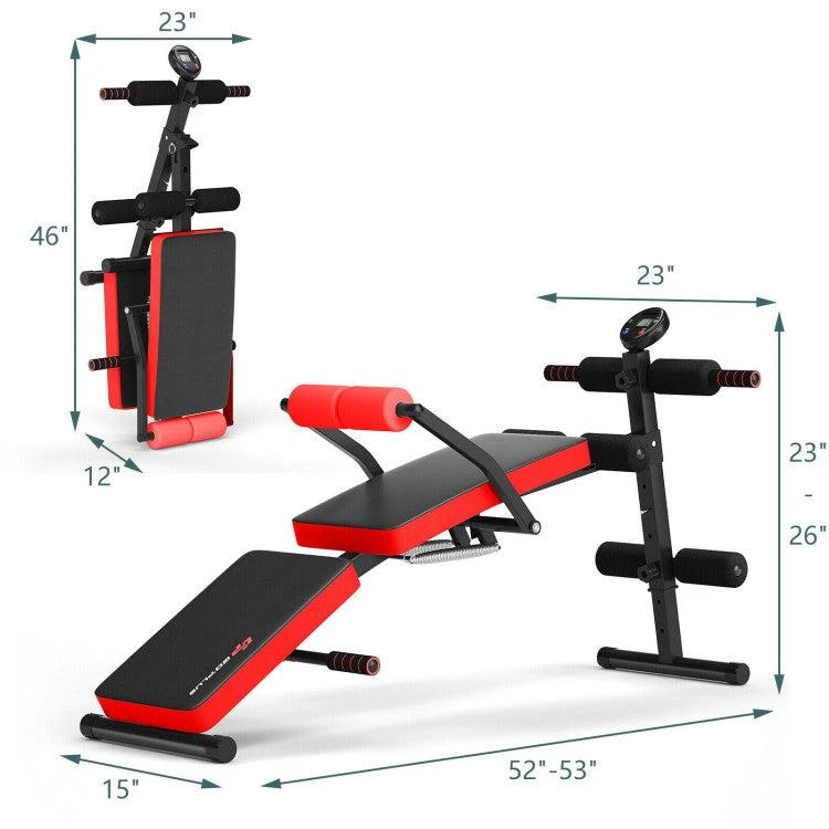 Adjustable Sit Up Bench with LCD Monitor-Red 商品