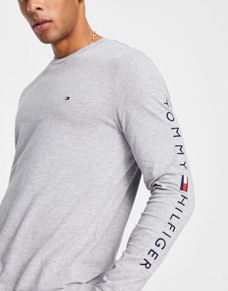 Tommy Hilfiger arm logo cotton long sleeve top in grey marl商品第3张图片规格展示