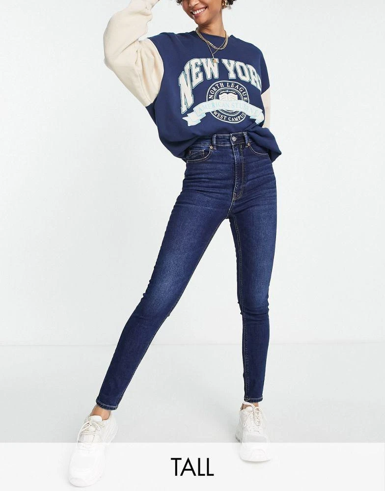 商品Stradivarius|Stradivarius Tall super high waist skinny jean in mid blue,价格¥121,第1张图片