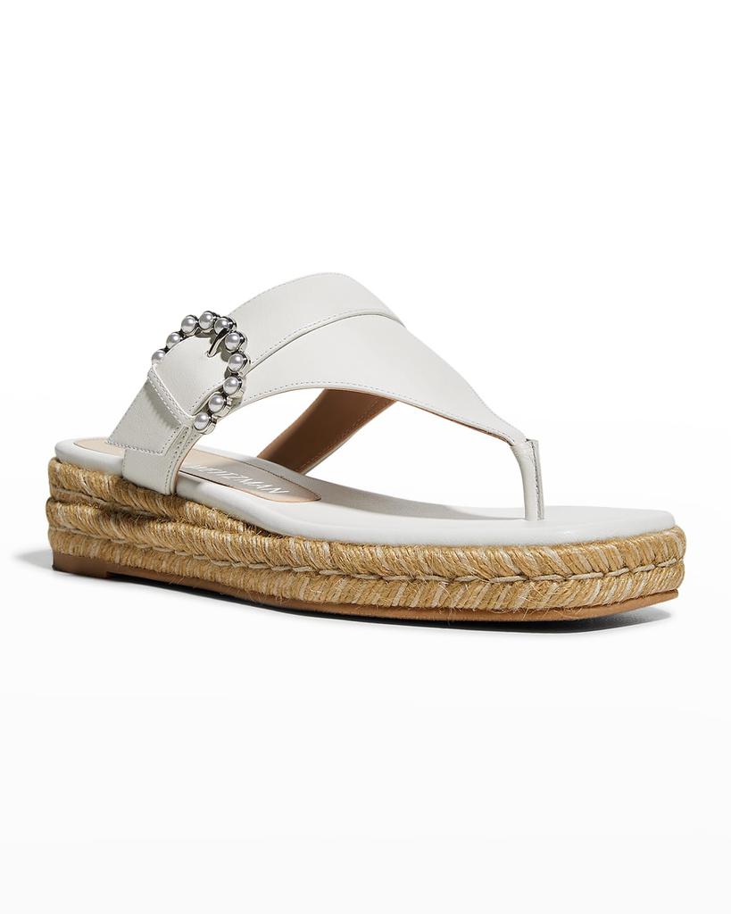 Pearly Buckle Thong Espadrille Sandals商品第2张图片规格展示