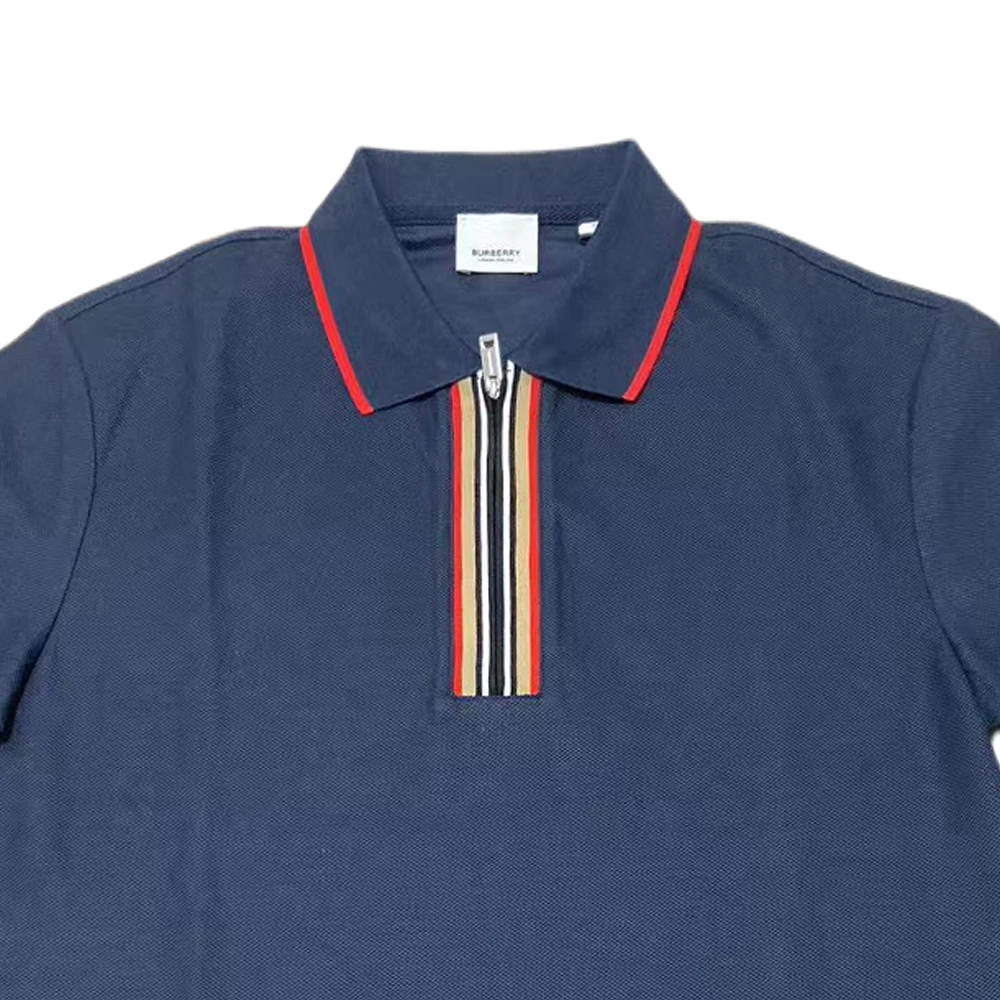 商品[国内直发] Burberry|博柏利 SS24 拼色条纹棉质短袖Polo衫 男款 深蓝色,价格¥2360,第4张图片详细描述