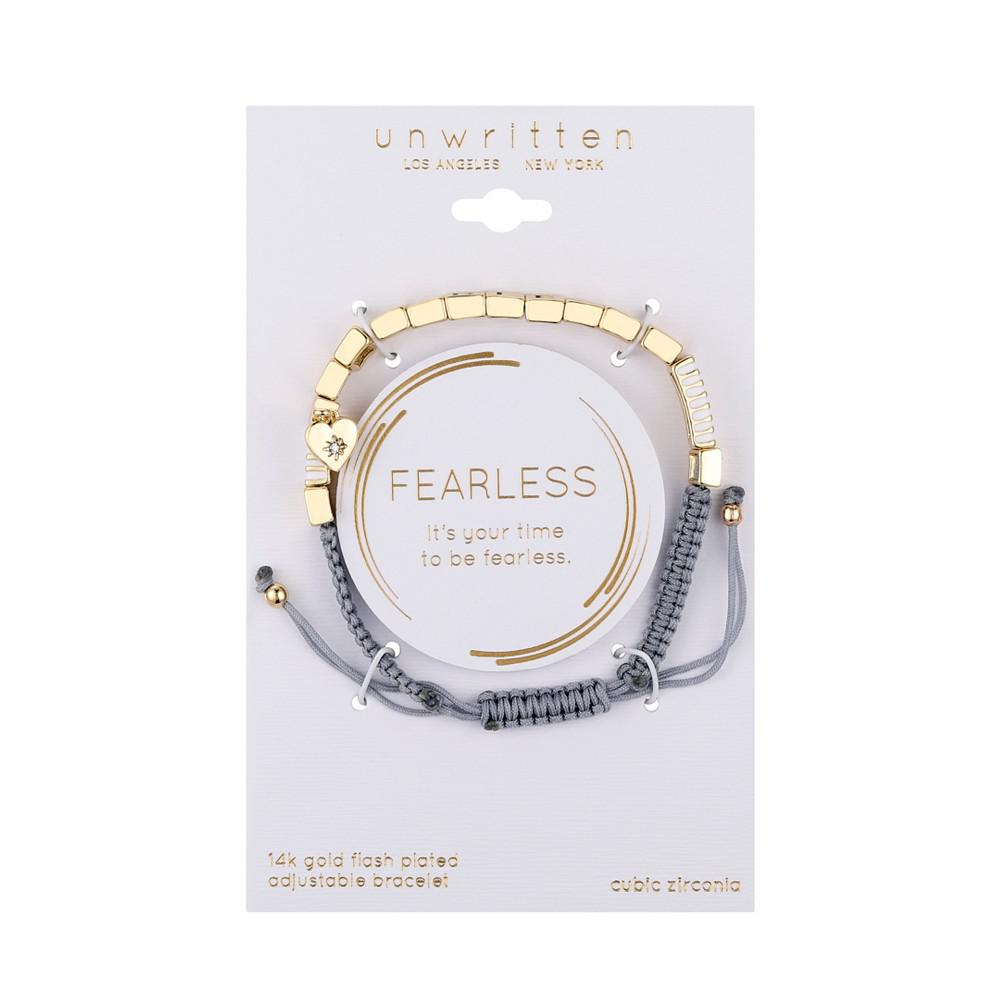 14k Gold Plated Crystal Heart Charm Fearless Light Gray Cord Bracelet商品第2张图片规格展示