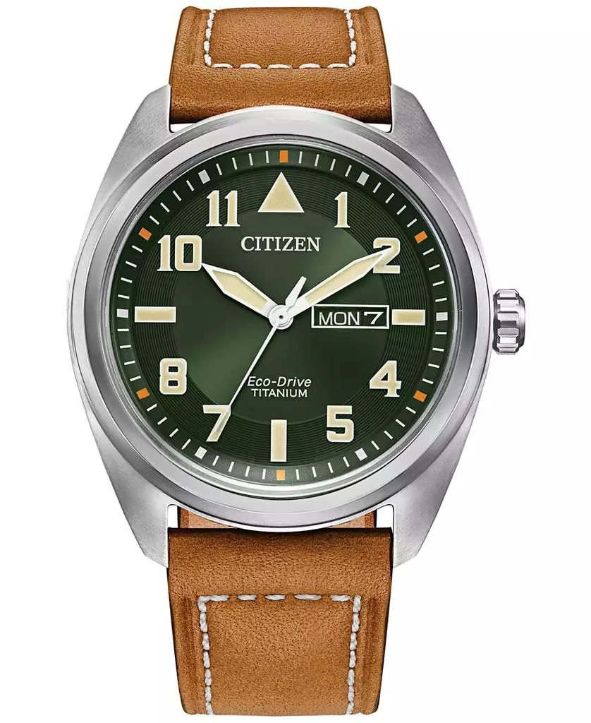 商品Citizen|Eco-Drive Men's Garrison Brown Leather Strap Watch, 42mm,价格¥2934,第1张图片
