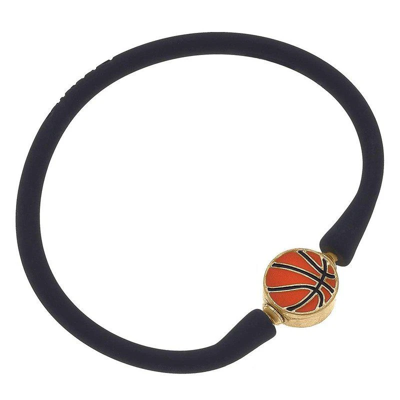 商品Canvas Style|Enamel Basketball Silicone Bali Bracelet In Black,价格¥213,第1张图片