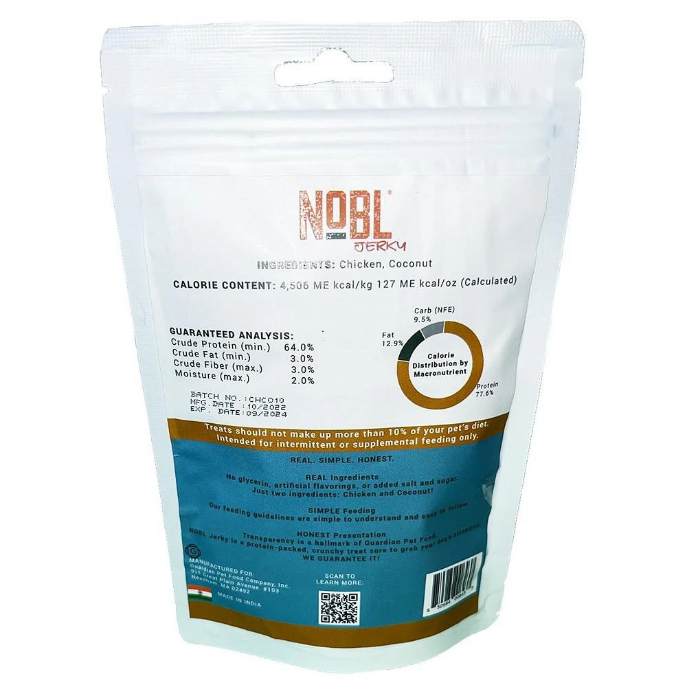 商品NOBL Foods|NOBL Jerky 100% Natural Air-Dried Treats For Dogs Chicken & Coconut Recipe (1.76 oz),价格¥49,第2张图片详细描述