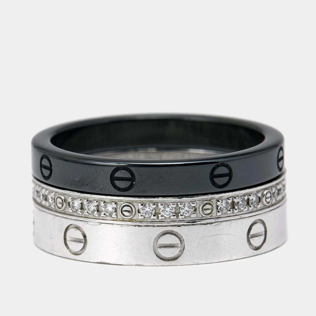 商品[二手商品] Cartier|Cartier Love Diamond Ceramic 18K White Gold Set of 3 Band Ring Size 49,价格¥22218,第3张图片详细描述