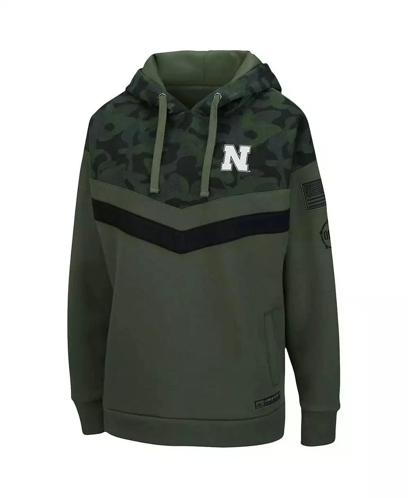 商品Colosseum|Women's Olive and Camo Nebraska Huskers OHT Military-Inspired Appreciation Extraction Chevron Pullover Hoodie,价格¥338,第2张图片详细描述