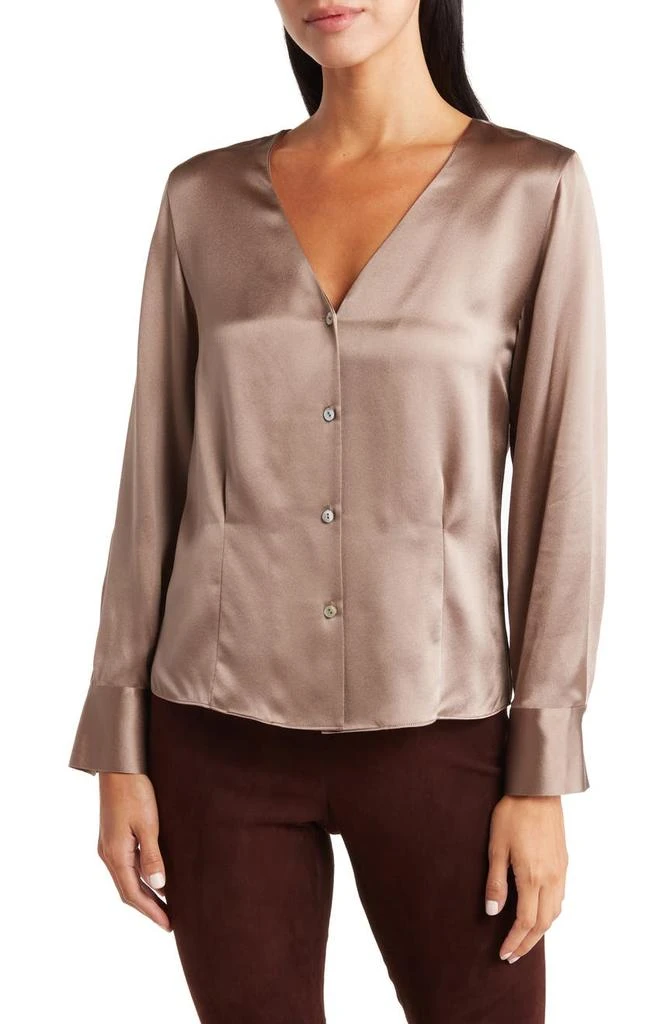 商品Vince|Long Sleeve V-Neck Silk Blouse,价格¥1390,第1张图片