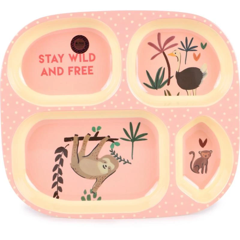 商品Rice by Rice|Love heart shape silicone spoons and jungle animals plate with 4 compartments set in red and pink,价格¥335,第2张图片详细描述