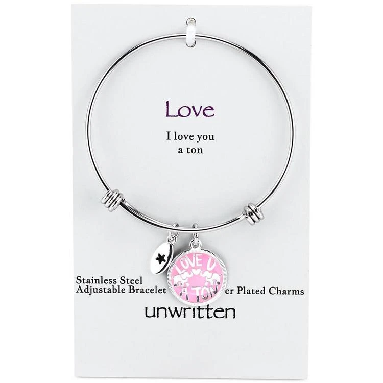 商品Unwritten|"Love You A Ton" Charm Bangle Bracelet in Stainless Steel,价格¥104,第3张图片详细描述