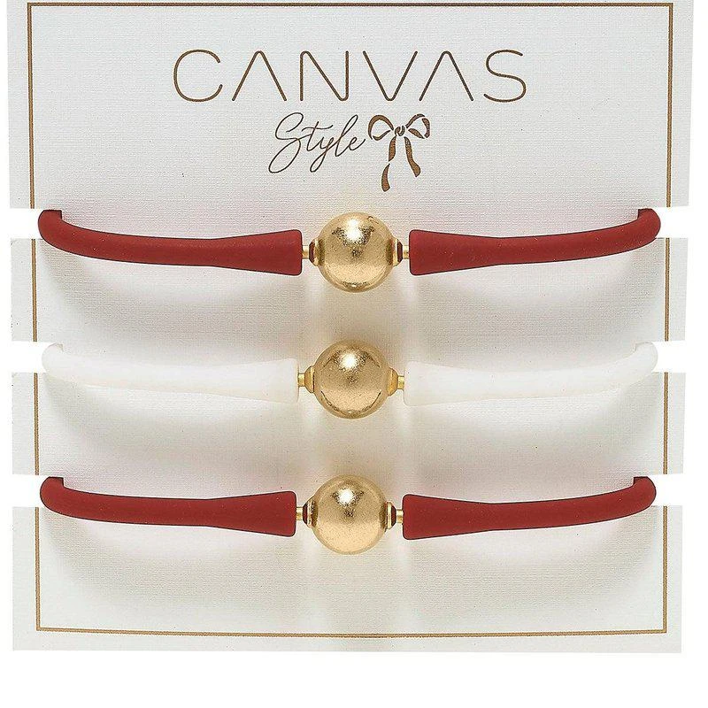 商品Canvas Style|Bali Game Day 24K Gold Bracelet Set Of 3 Burnt Orange & White,价格¥574,第2张图片详细描述