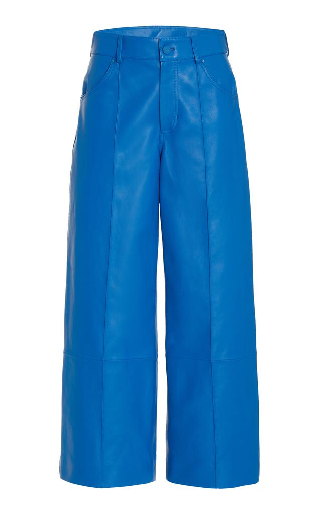 Oscar de la Renta - Women's Leather Cropped Pants - Blue - Moda Operandi商品第1张图片规格展示