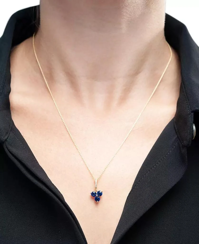 商品Macy's|Lab-Grown Blue Sapphire (1-1/10 ct. t.w.) & Diamond (1/20 ct. t.w.) Trillium 18" Pendant Necklace in 14k Gold-Plated Sterling Silver,价格¥608,第2张图片详细描述