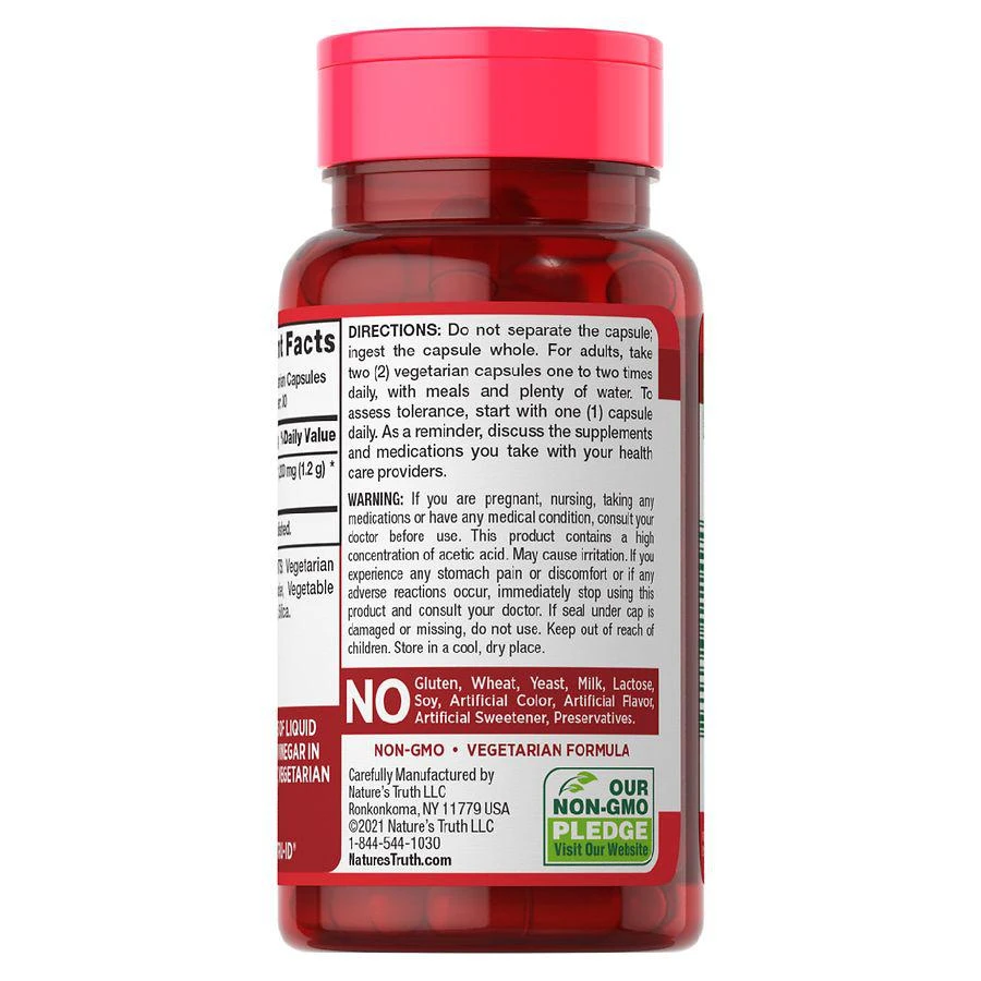 商品Nature's Truth|Apple Cider Vinegar 1,200 mg, Vegetarian Capsules,价格¥117,第2张图片详细描述