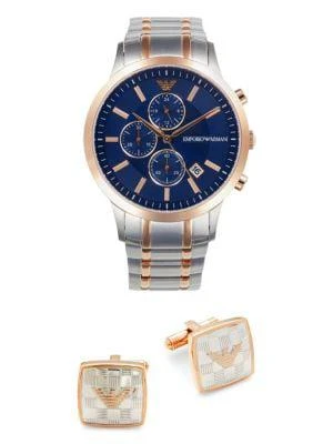商品Emporio Armani|2-Piece Bi-Tone Stainless Steel Chrono Watch & Cufflinks Set,价格¥1700,第1张图片