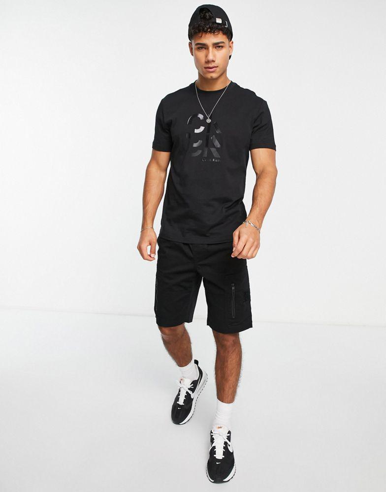 Calvin Klein triple large logo t-shirt in black商品第4张图片规格展示