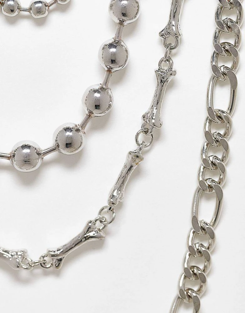 商品Reclaimed Vintage|Reclaimed Vintage unisex multirow necklace megapack in silver,价格¥124,第2张图片详细描述