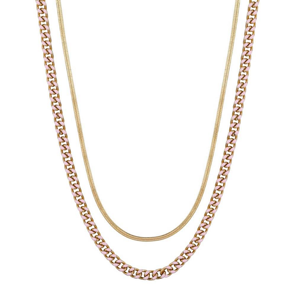 商品Unwritten|14K Gold Flash-Plated Light Pink Enamel Curb Chain and Herringbone  Chain Necklace Set,价格¥215,第1张图片