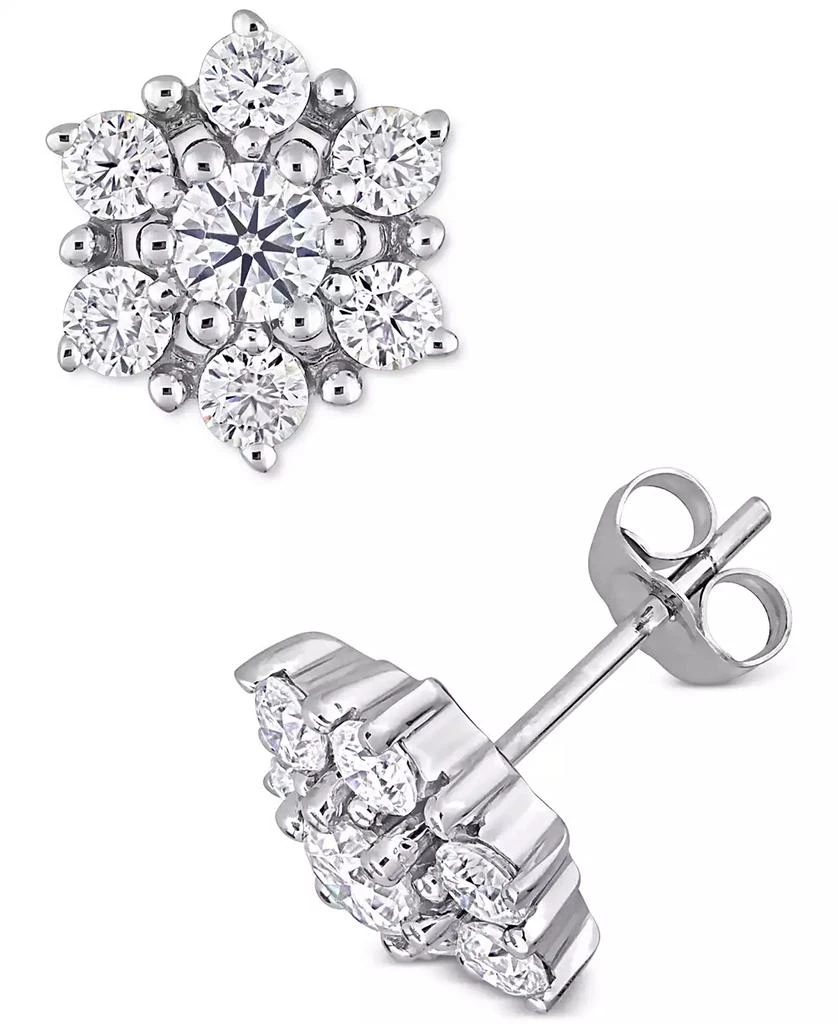 商品Macy's|Lab-Created Moissanite Snowflake Cluster Stud Earrings (1-1/3 ct. t.w.) in 10k White Gold,价格¥11956,第1张图片