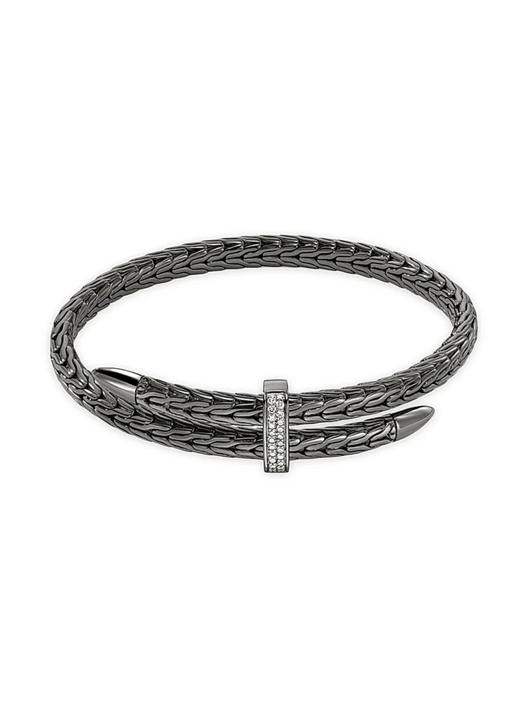 商品John Hardy|Spear Black-Rhodium-Plated & 0.24 TCW Diamond Bypass Flexible Cuff,价格¥14757,第1张图片
