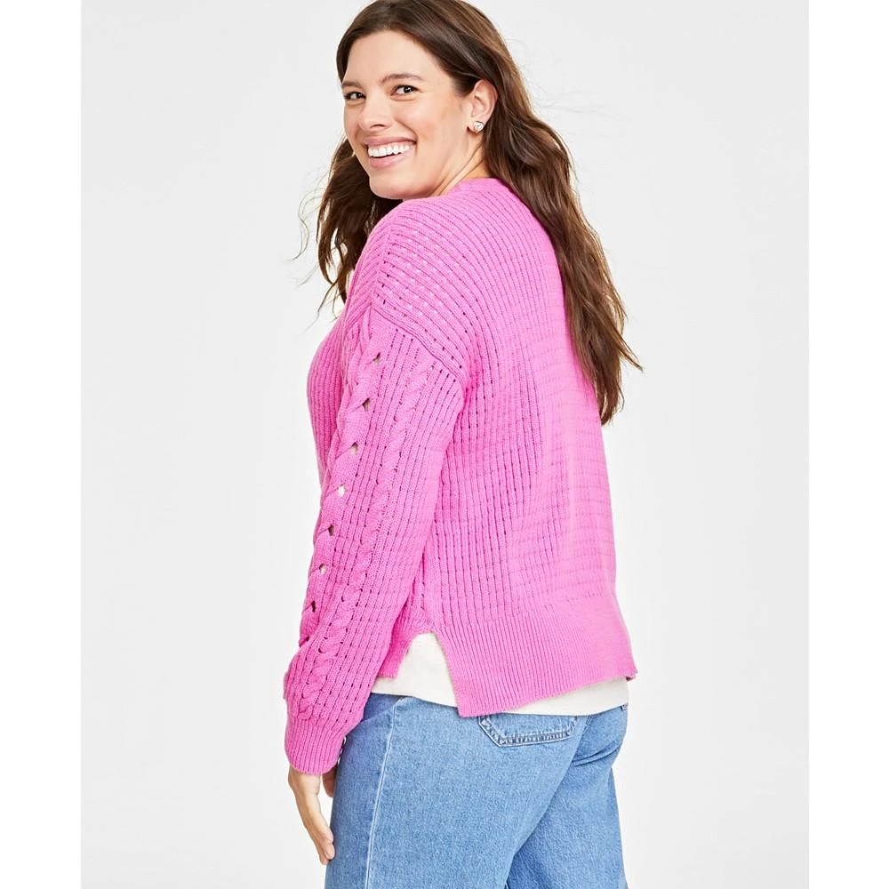 商品On 34th|Women's Cable-Knit-Mesh Crewneck Long-Sleeve Sweater, Created for Macy's,价格¥178,第2张图片详细描述