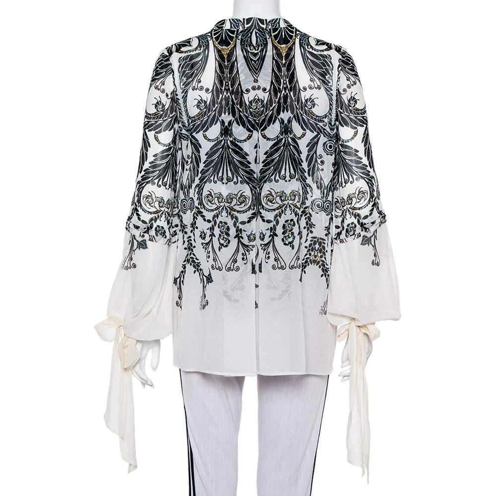 商品[二手商品] Just Cavalli|Just Cavalli Monochrome Printed Silk Sleeve Tie Detail Top M,价格¥1496,第3张图片详细描述