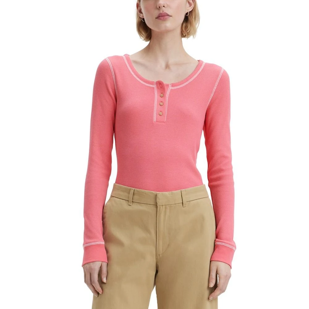 商品Levi's|Women's Sierra Waffle-Knit Quarter-Button Henley Top,价格¥157,第1张图片