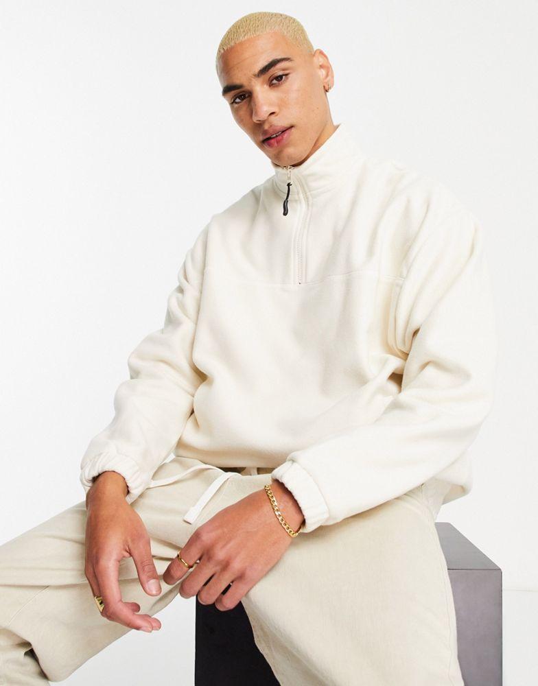 ASOS DESIGN oversized polar fleece sweatshirt with half zip in off-white商品第1张图片规格展示