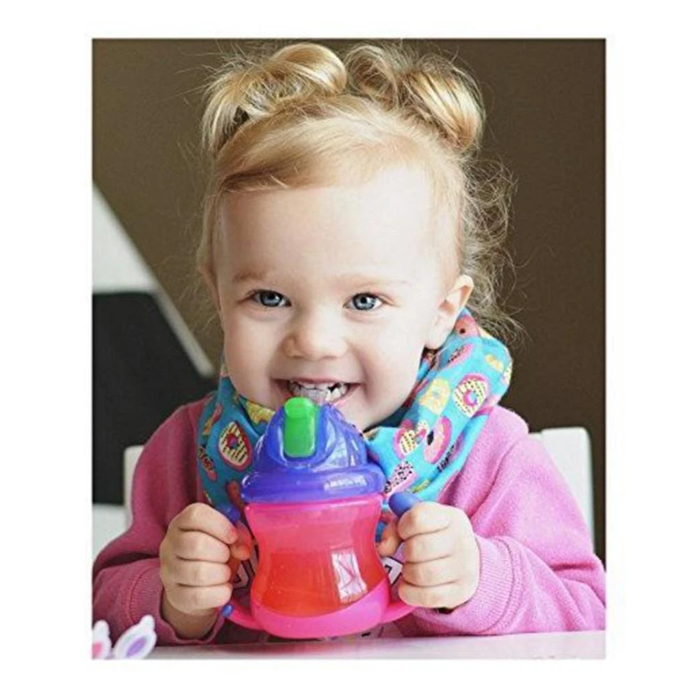 商品Nuby|Two-Handle Flip N' Sip Straw Cup, 8 Ounce, Pink with Purple,价格¥121,第2张图片详细描述