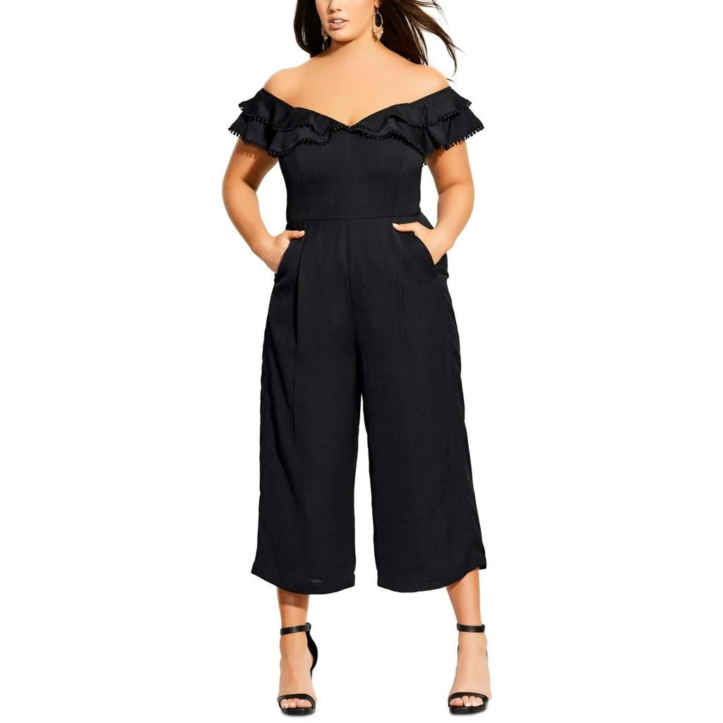 商品City Chic|City Chic Womens Plus Renata Ruffled Wide Leg Jumpsuit,价格¥178,第1张图片