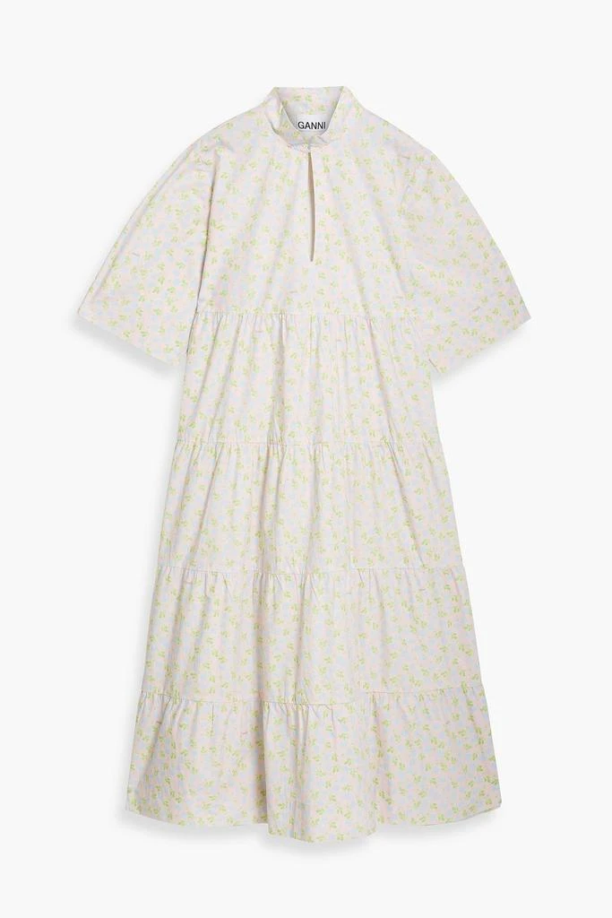 商品Ganni|Tiered floral-print cotton-poplin midi dress,价格¥612,第1张图片