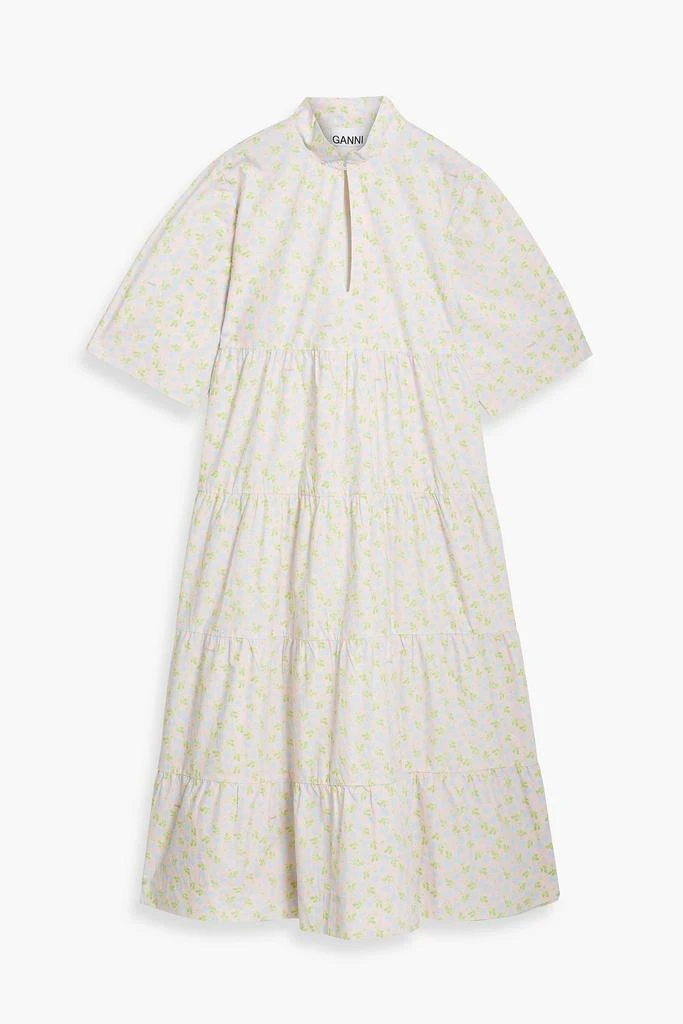 商品Ganni|Tiered floral-print cotton-poplin midi dress,价格¥745,第1张图片