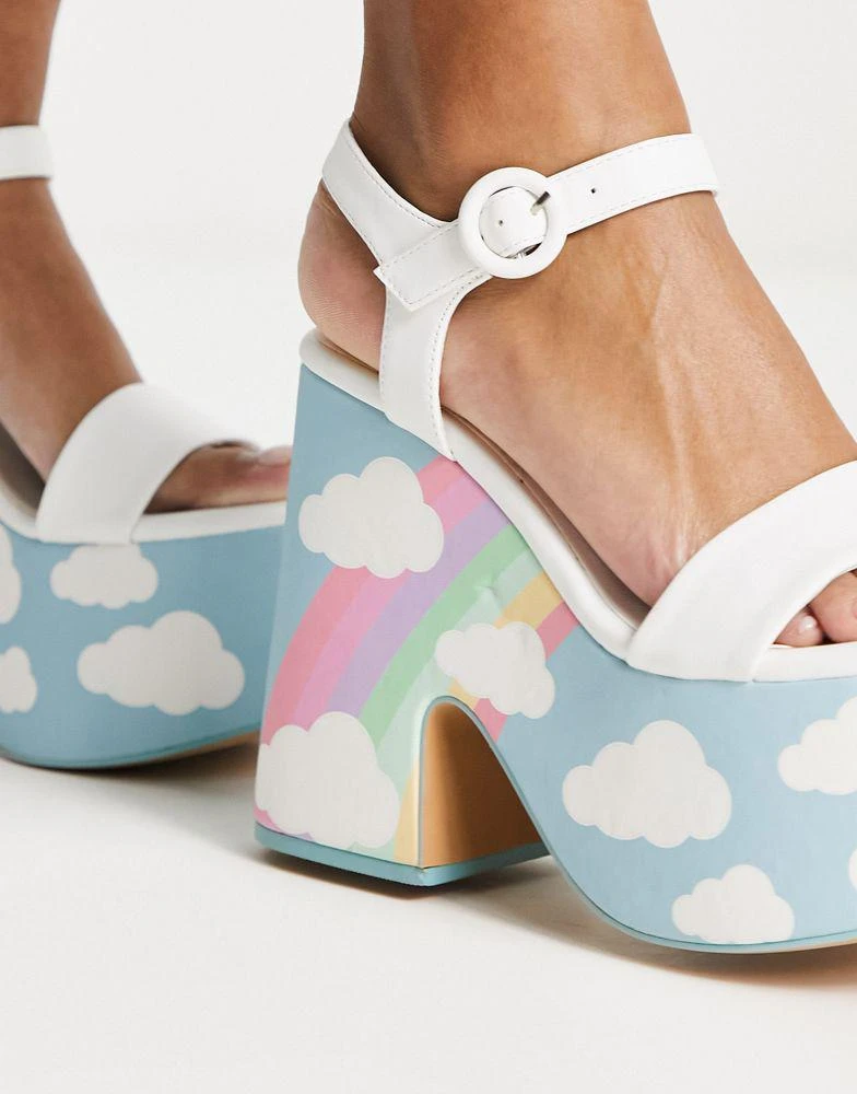 商品Daisy Street|Daisy Street platform heeled sandals in white cloud print,价格¥225,第2张图片详细描述