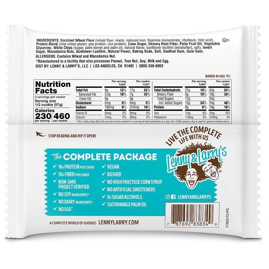 商品Lenny & Larry's|White Chocolate Macadamia Complete Cookie White Chocolate Macadamia,价格¥19,第4张图片详细描述