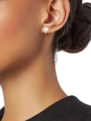 14K Yellow Gold, 7MM Freshwater Pearl & Diamond Pendant Necklace & Stud Earrings Set商品第3张图片规格展示