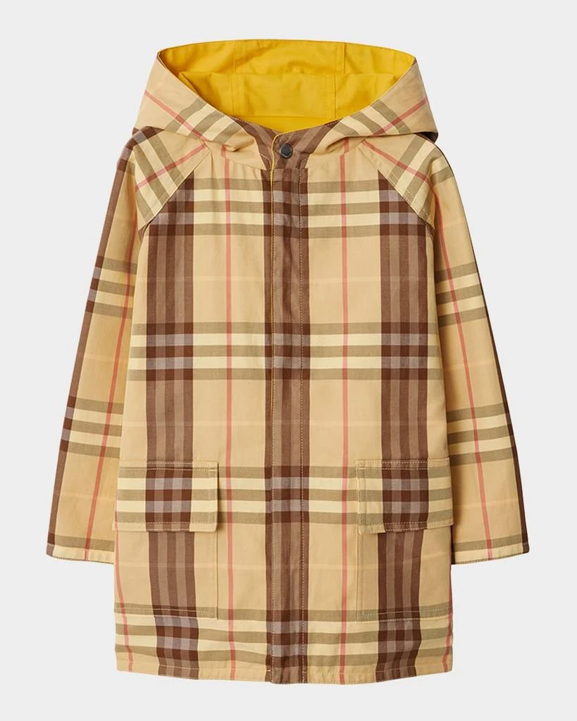 商品Burberry|Boy's Emile Reversible Check-Print Raincoat, Size 3-14,价格¥6885,第2张图片详细描述