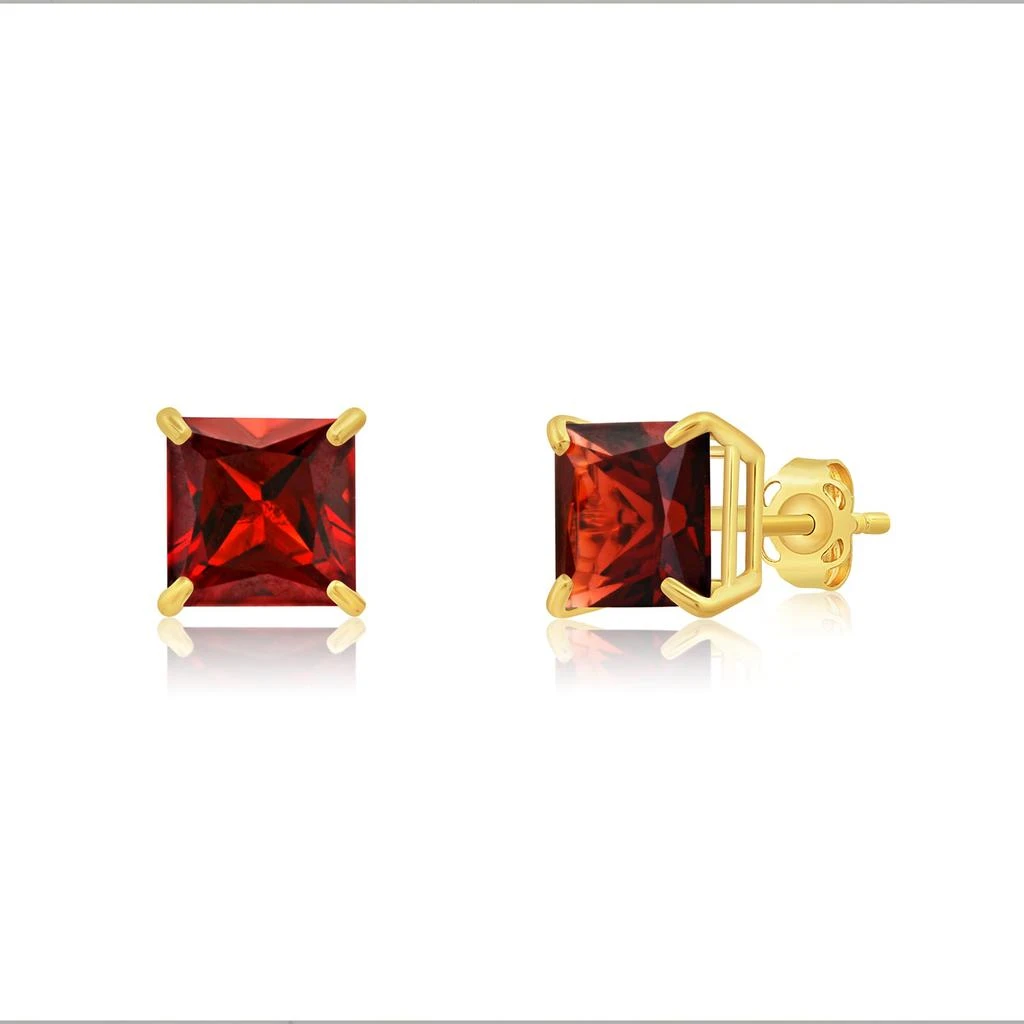 14k Yellow Gold Solitaire Princess-Cut Gemstone Stud Earrings (7mm) 商品