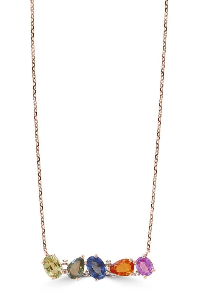 商品Effy|14K Yellow Gold Diamond & Sapphire Bar Pendant Necklace,价格¥5401,第1张图片