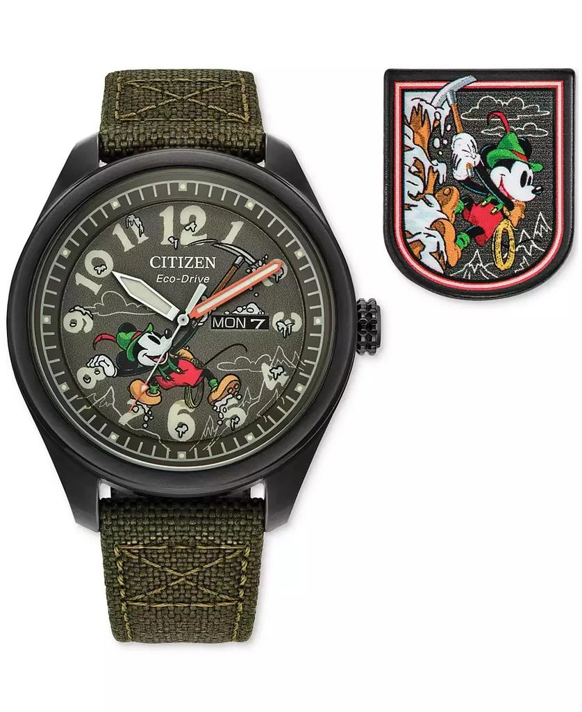 商品Citizen|Eco-Drive Men's Disney Alpine Mickey Mouse Explorer Green Khaki Strap Watch 42mm Boxed Set,价格¥2459,第1张图片