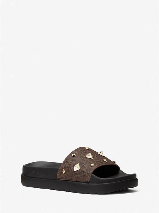 商品Michael Kors|Tyra Studded Logo Slide Sandal,价格¥511,第1张图片